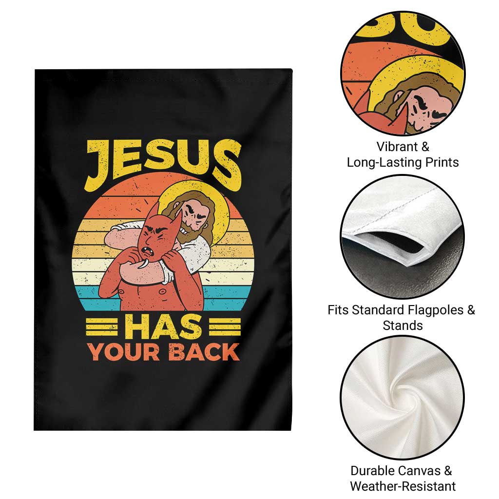 Funny Jesus Has Your Back Garden Flag Jiu Jitsu Retro Christian - Wonder Print Shop