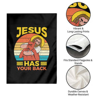 Funny Jesus Has Your Back Garden Flag Jiu Jitsu Retro Christian - Wonder Print Shop