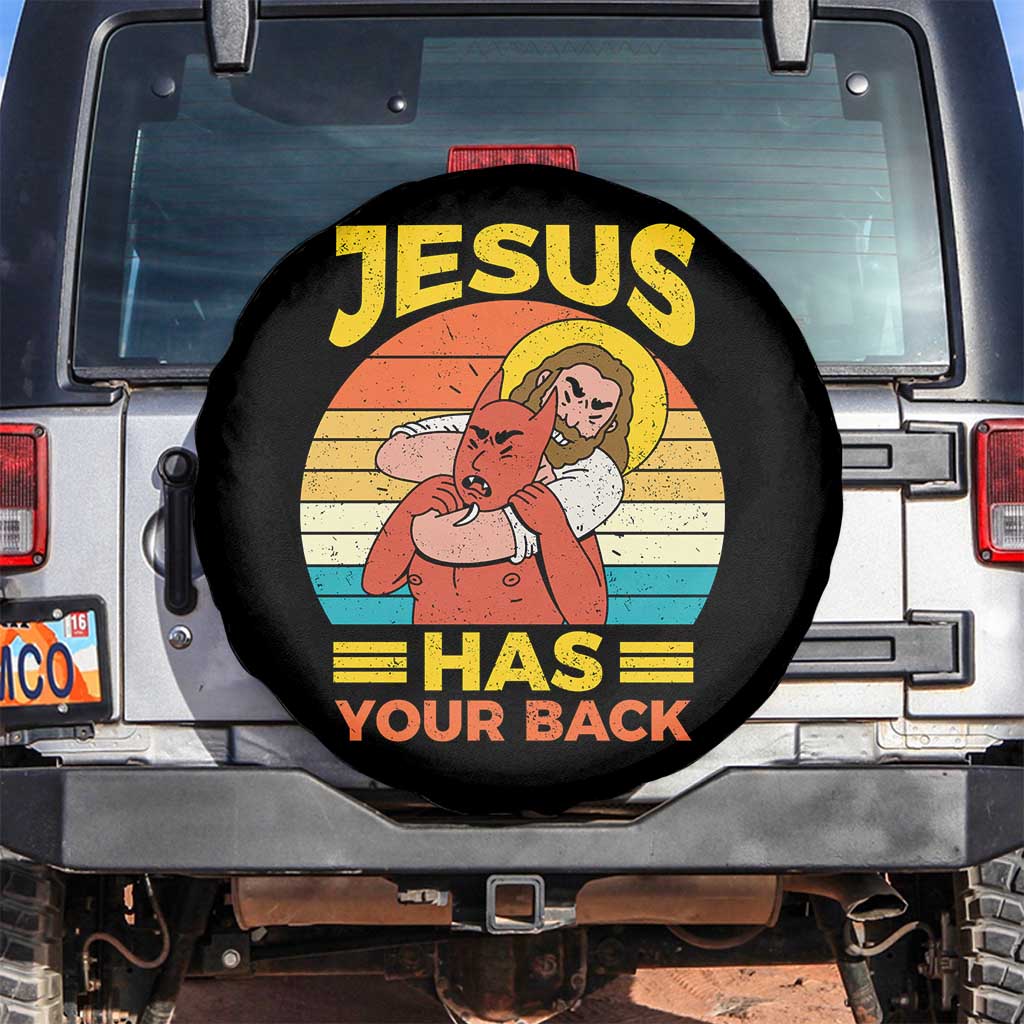 Funny Jesus Has Your Back Spare Tire Cover Jiu Jitsu Retro Christian - Wonder Print Shop