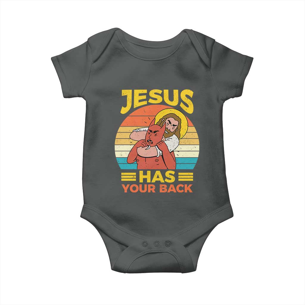 Funny Jesus Has Your Back Baby Onesie Jiu Jitsu Retro Christian - Wonder Print Shop