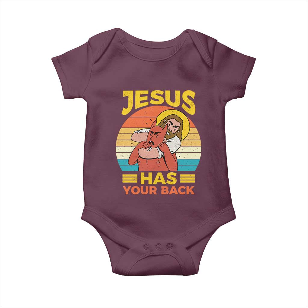 Funny Jesus Has Your Back Baby Onesie Jiu Jitsu Retro Christian - Wonder Print Shop