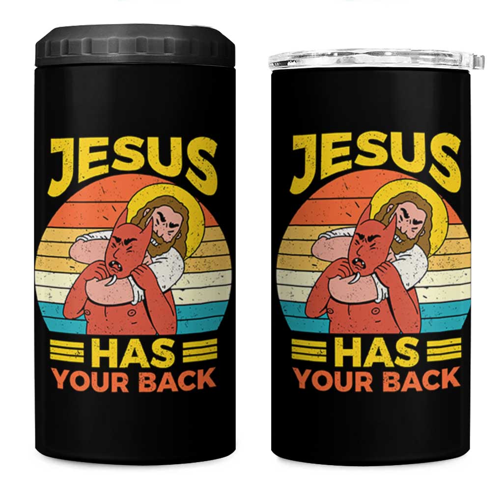 Funny Jesus Has Your Back 4 in 1 Can Cooler Tumbler Jiu Jitsu Retro Christian - Wonder Print Shop