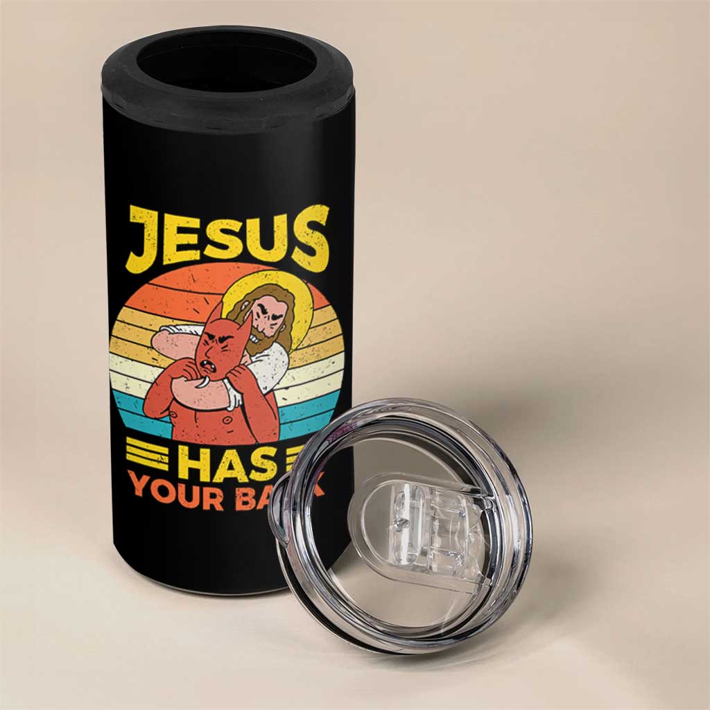 Funny Jesus Has Your Back 4 in 1 Can Cooler Tumbler Jiu Jitsu Retro Christian - Wonder Print Shop