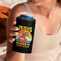 Funny Jesus Has Your Back 4 in 1 Can Cooler Tumbler Jiu Jitsu Retro Christian - Wonder Print Shop
