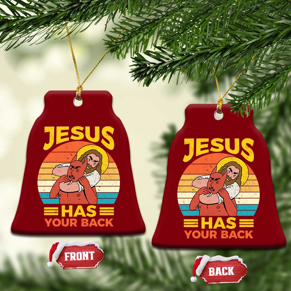 Funny Jesus Has Your Back Ceramic Ornament Jiu Jitsu Retro Christian - Wonder Print Shop