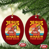 Funny Jesus Has Your Back Ceramic Ornament Jiu Jitsu Retro Christian - Wonder Print Shop