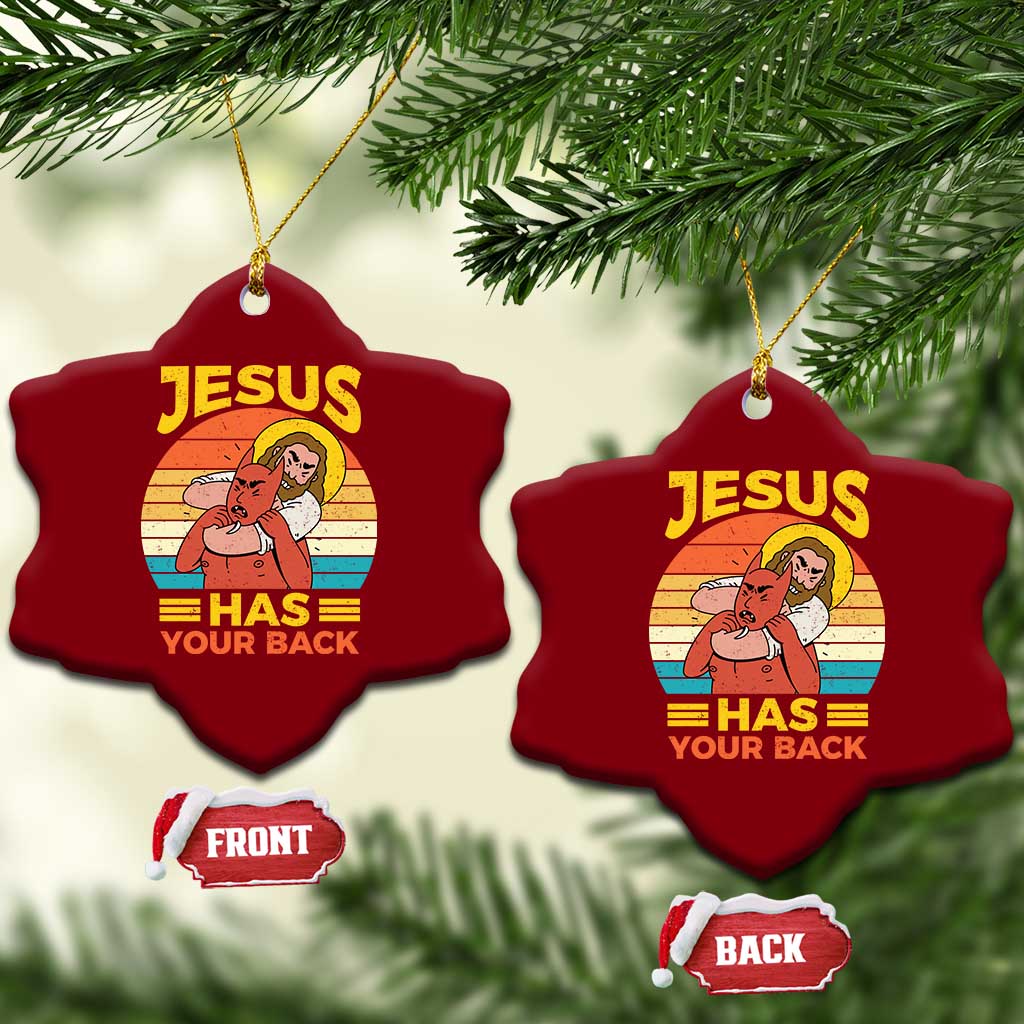 Funny Jesus Has Your Back Ceramic Ornament Jiu Jitsu Retro Christian - Wonder Print Shop
