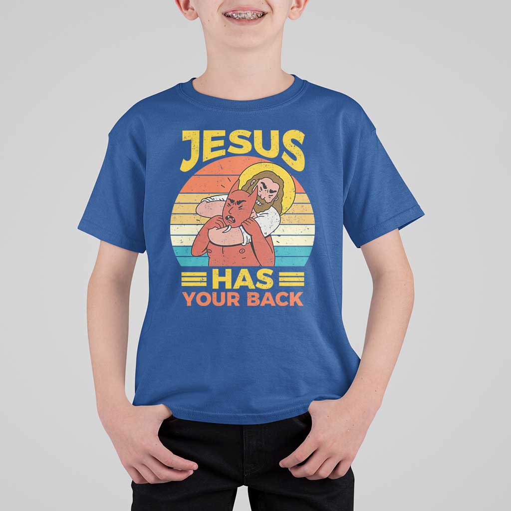 Funny Jesus Has Your Back T Shirt For Kid Jiu Jitsu Retro Christian - Wonder Print Shop