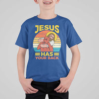Funny Jesus Has Your Back T Shirt For Kid Jiu Jitsu Retro Christian - Wonder Print Shop