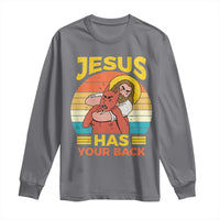 Funny Jesus Has Your Back Long Sleeve Shirt Jiu Jitsu Retro Christian - Wonder Print Shop