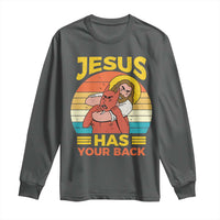 Funny Jesus Has Your Back Long Sleeve Shirt Jiu Jitsu Retro Christian - Wonder Print Shop