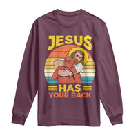 Funny Jesus Has Your Back Long Sleeve Shirt Jiu Jitsu Retro Christian - Wonder Print Shop