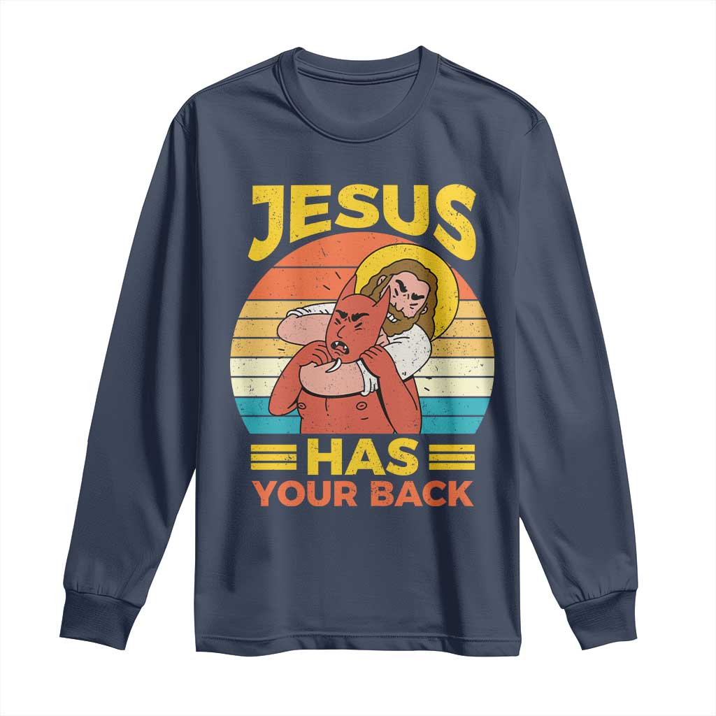 Funny Jesus Has Your Back Long Sleeve Shirt Jiu Jitsu Retro Christian - Wonder Print Shop