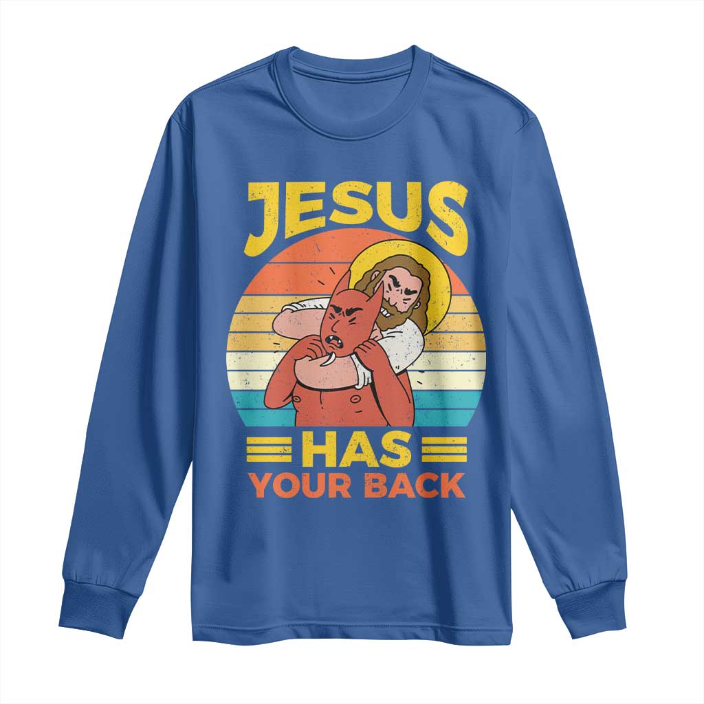 Funny Jesus Has Your Back Long Sleeve Shirt Jiu Jitsu Retro Christian - Wonder Print Shop