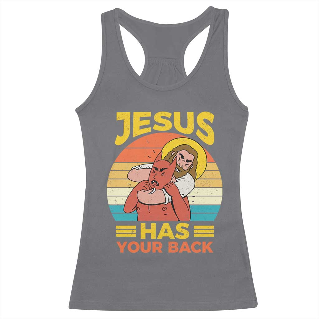 Funny Jesus Has Your Back Racerback Tank Top Jiu Jitsu Retro Christian - Wonder Print Shop