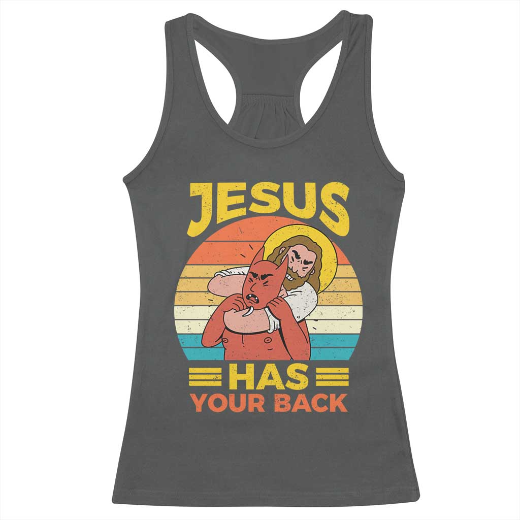 Funny Jesus Has Your Back Racerback Tank Top Jiu Jitsu Retro Christian - Wonder Print Shop