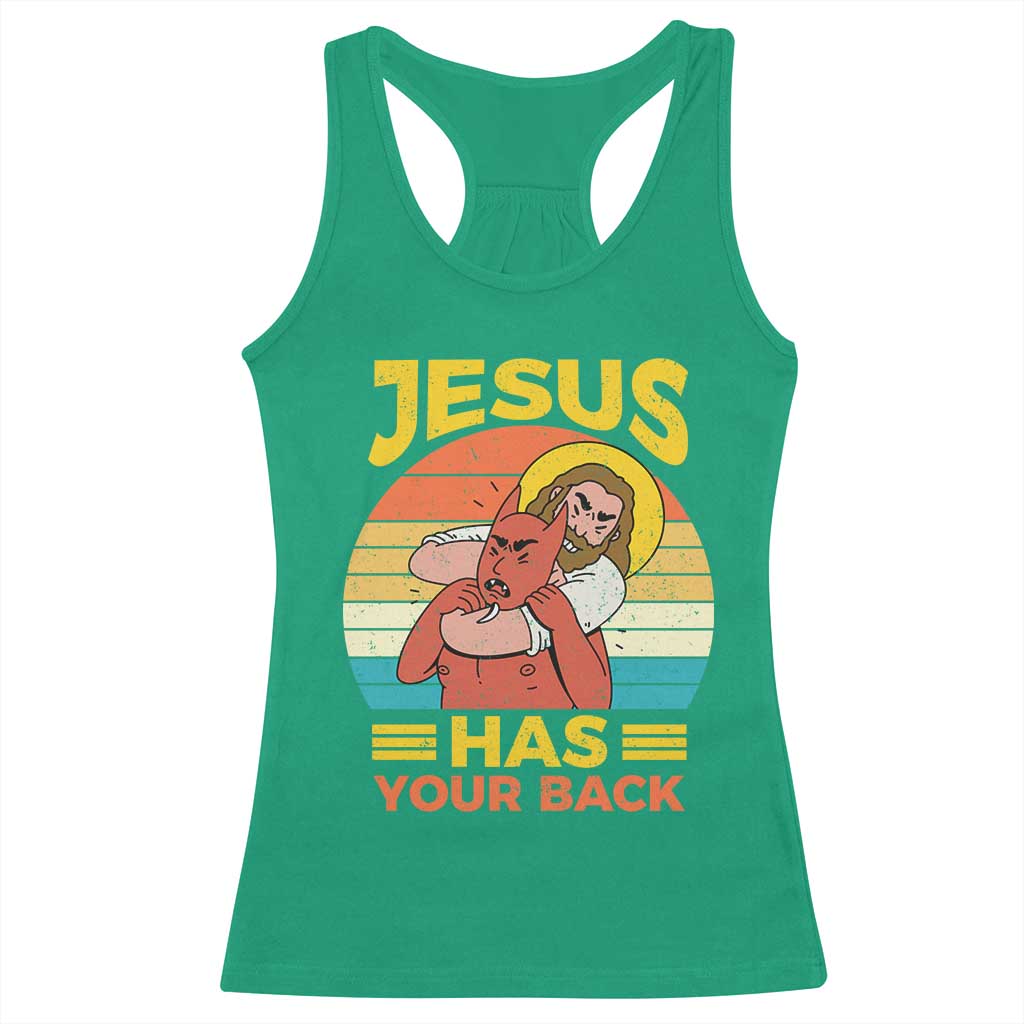 Funny Jesus Has Your Back Racerback Tank Top Jiu Jitsu Retro Christian - Wonder Print Shop
