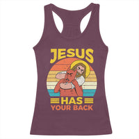 Funny Jesus Has Your Back Racerback Tank Top Jiu Jitsu Retro Christian - Wonder Print Shop