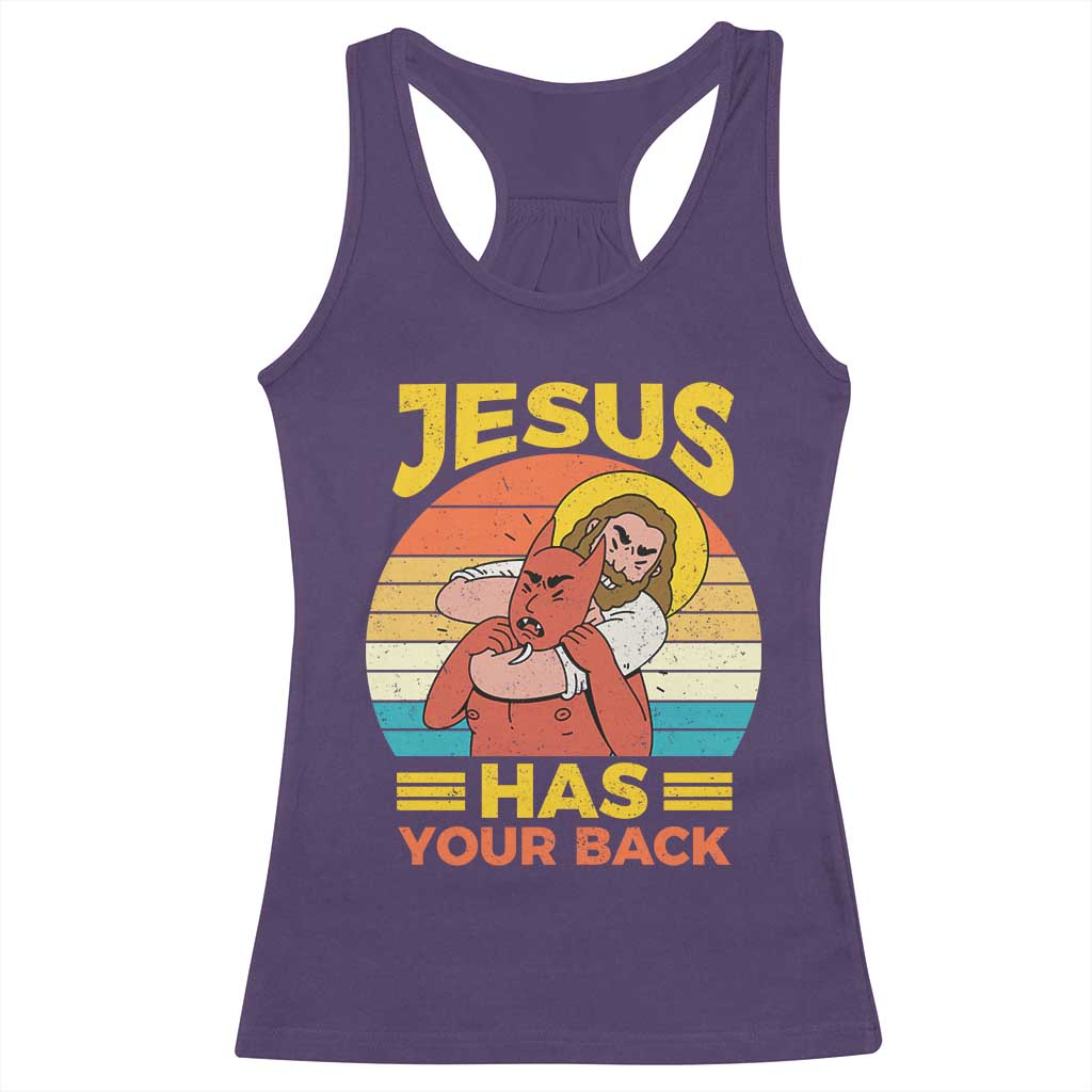 Funny Jesus Has Your Back Racerback Tank Top Jiu Jitsu Retro Christian - Wonder Print Shop