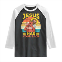 Funny Jesus Has Your Back Raglan Shirt Jiu Jitsu Retro Christian - Wonder Print Shop