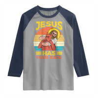 Funny Jesus Has Your Back Raglan Shirt Jiu Jitsu Retro Christian - Wonder Print Shop