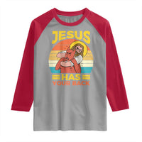 Funny Jesus Has Your Back Raglan Shirt Jiu Jitsu Retro Christian - Wonder Print Shop