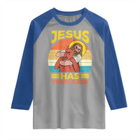 Funny Jesus Has Your Back Raglan Shirt Jiu Jitsu Retro Christian - Wonder Print Shop