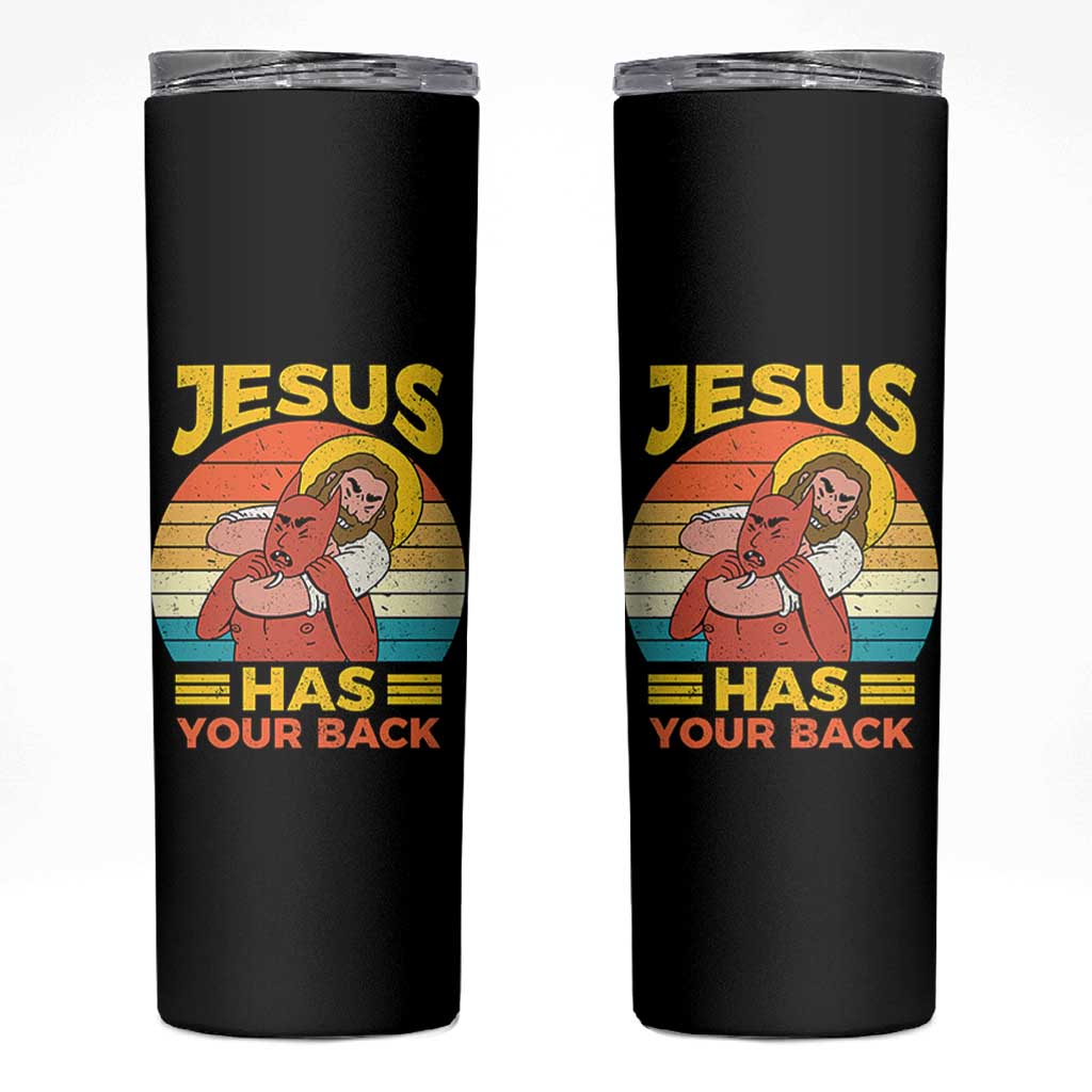 Funny Jesus Has Your Back Skinny Tumbler Jiu Jitsu Retro Christian - Wonder Print Shop