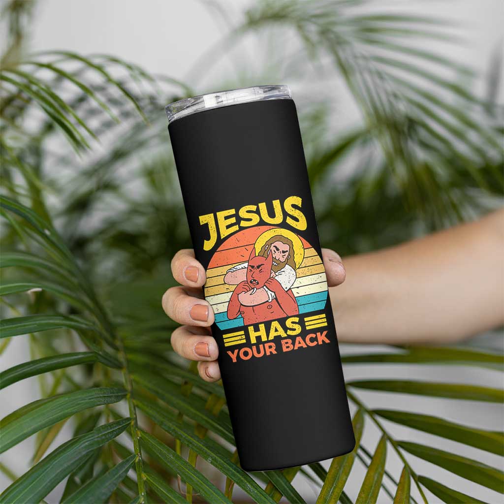 Funny Jesus Has Your Back Skinny Tumbler Jiu Jitsu Retro Christian - Wonder Print Shop