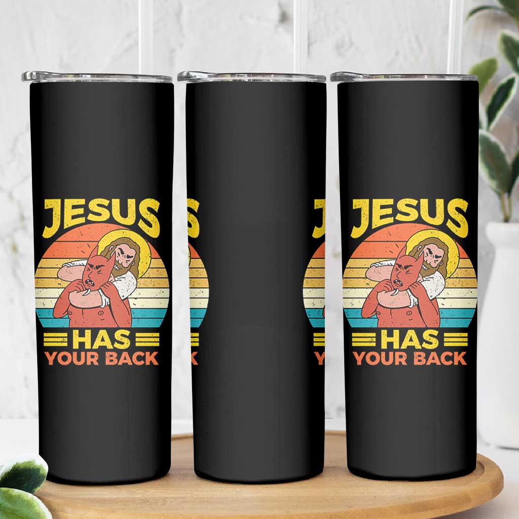 Funny Jesus Has Your Back Skinny Tumbler Jiu Jitsu Retro Christian - Wonder Print Shop