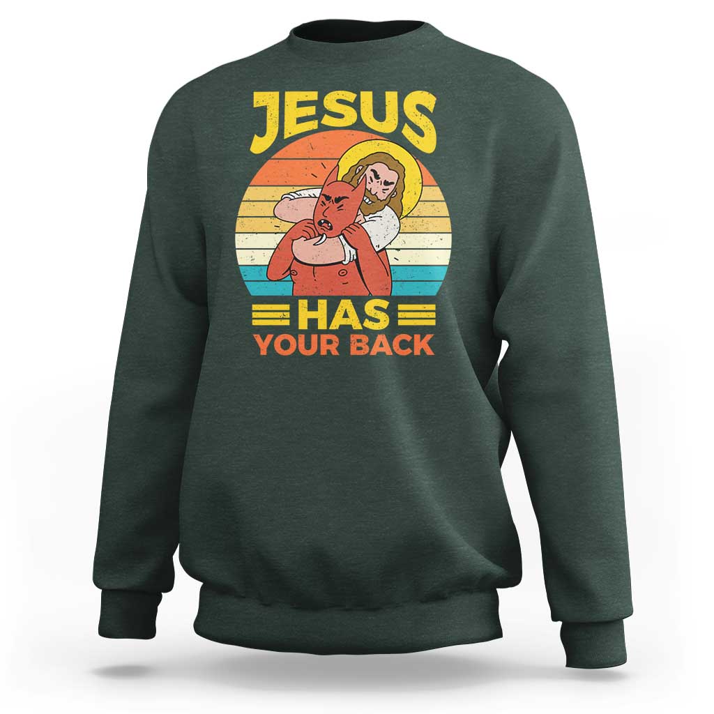 Funny Jesus Has Your Back Sweatshirt Jiu Jitsu Retro Christian - Wonder Print Shop