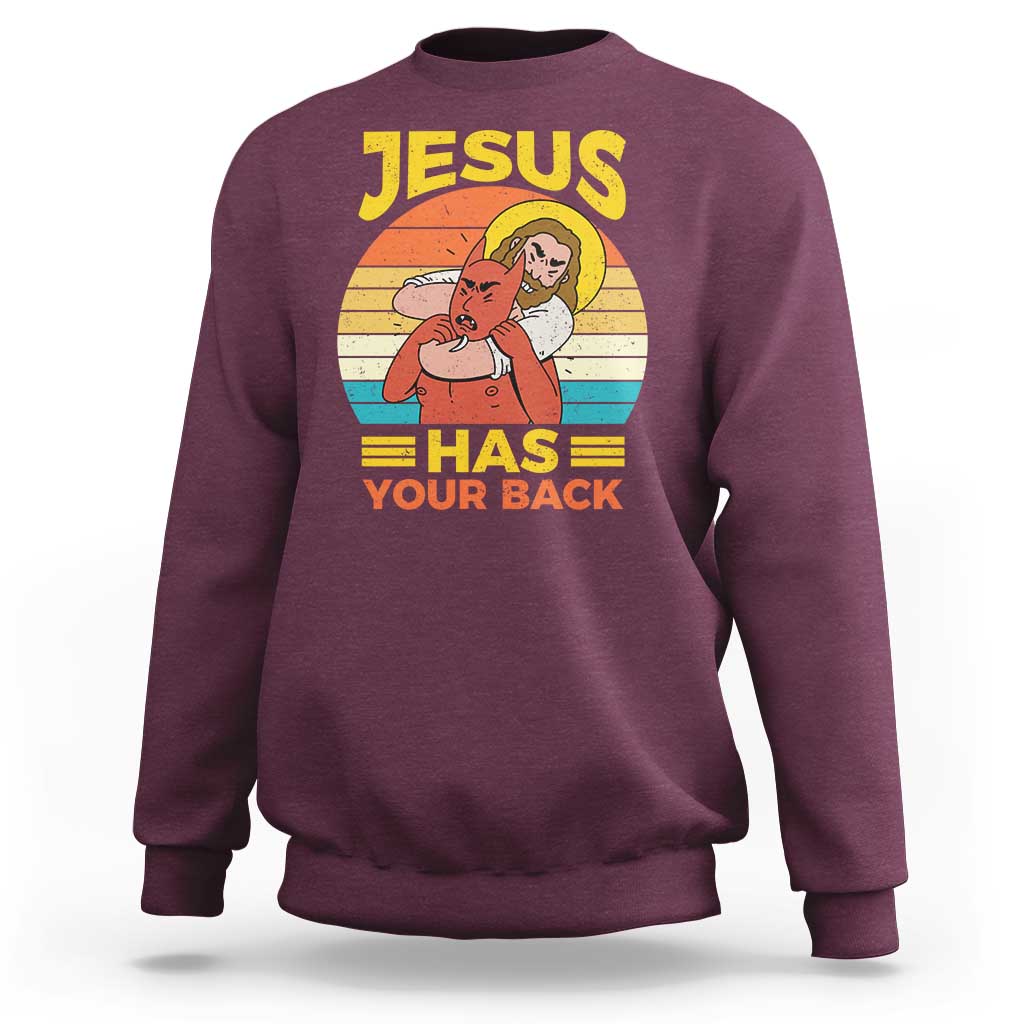 Funny Jesus Has Your Back Sweatshirt Jiu Jitsu Retro Christian - Wonder Print Shop