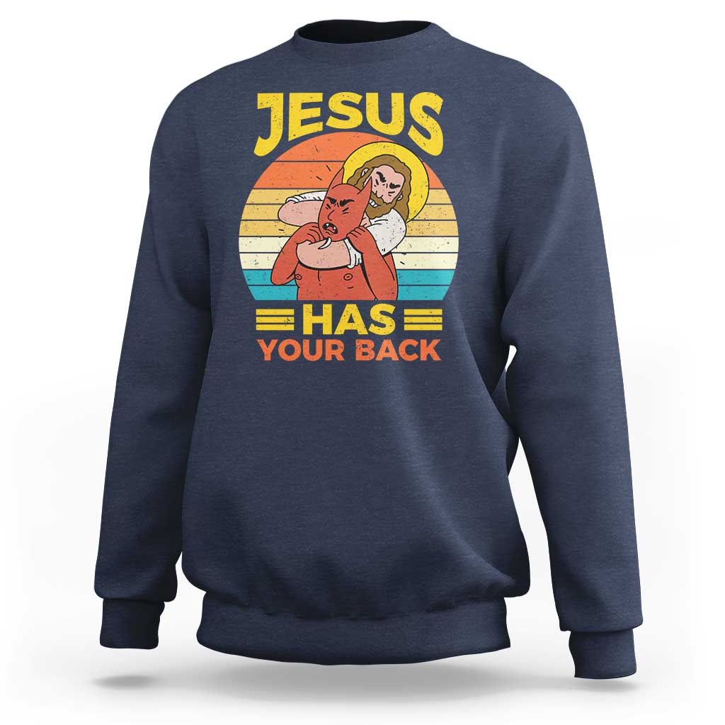 Funny Jesus Has Your Back Sweatshirt Jiu Jitsu Retro Christian - Wonder Print Shop