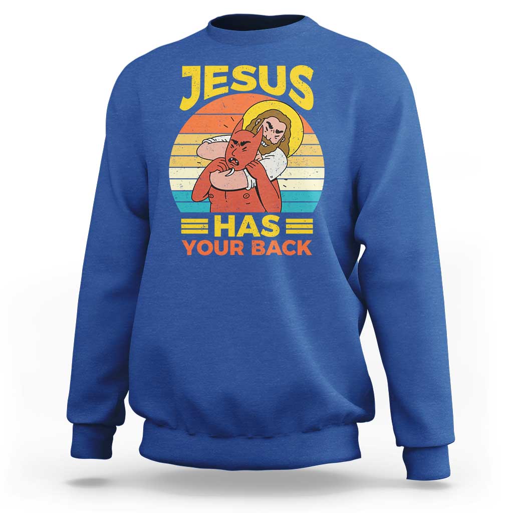 Funny Jesus Has Your Back Sweatshirt Jiu Jitsu Retro Christian - Wonder Print Shop