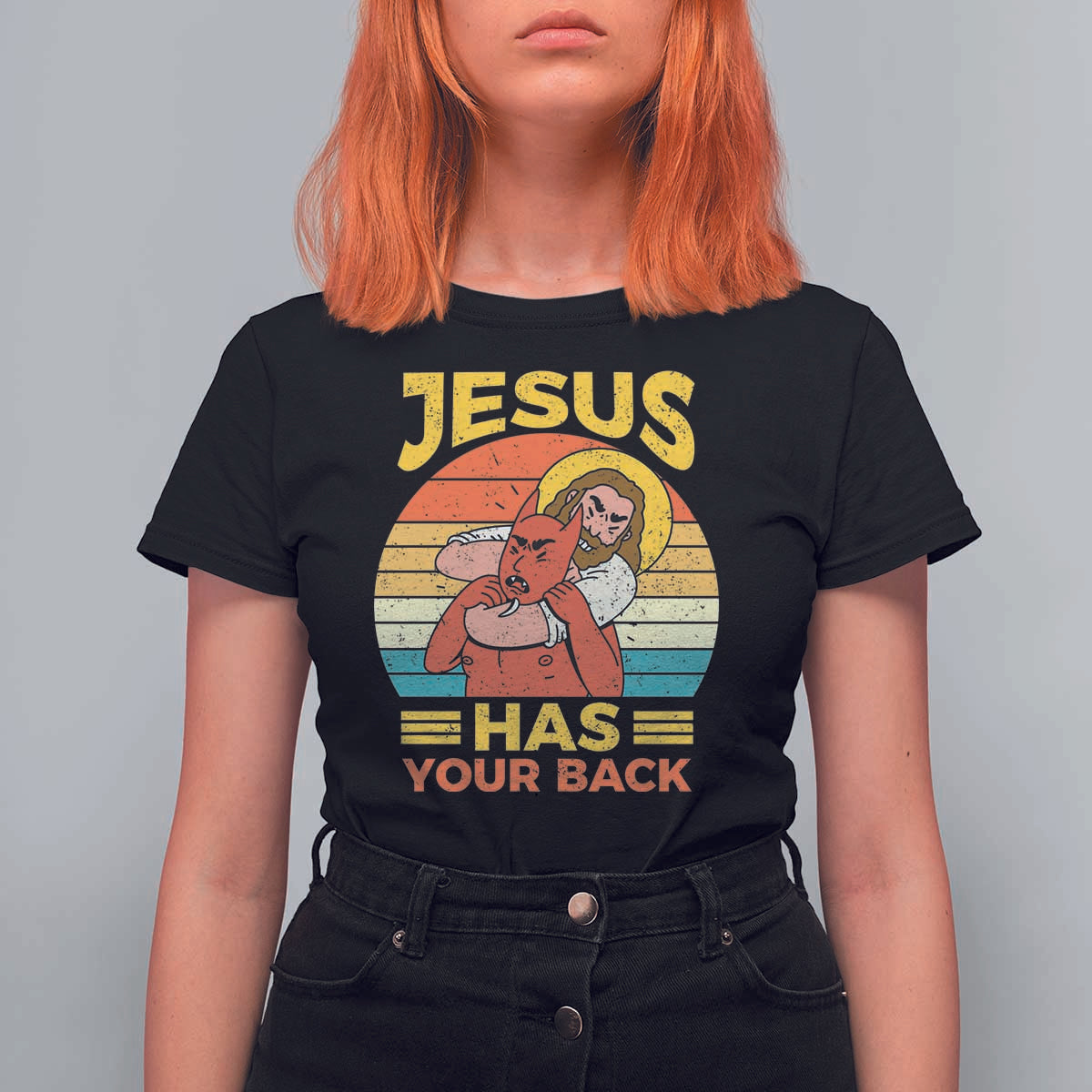 Funny Jesus Has Your Back T Shirt For Women Jiu Jitsu Retro Christian - Wonder Print Shop