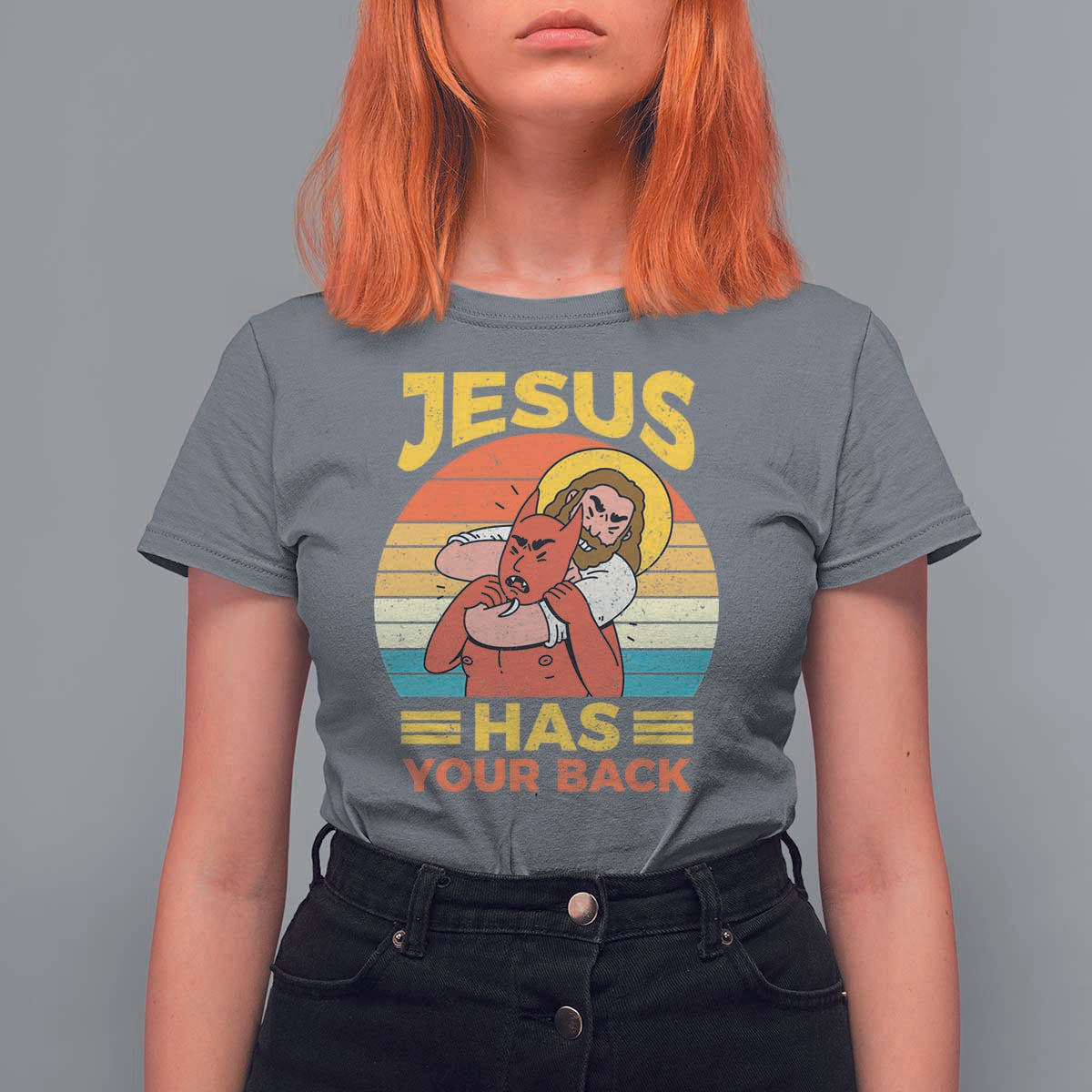 Funny Jesus Has Your Back T Shirt For Women Jiu Jitsu Retro Christian - Wonder Print Shop