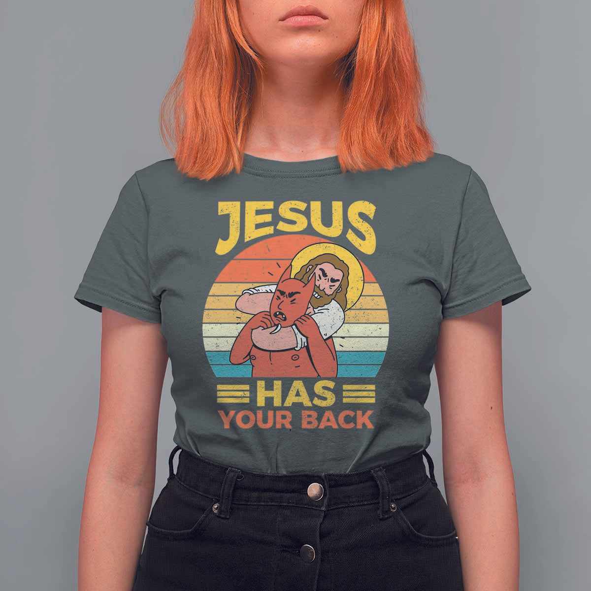 Funny Jesus Has Your Back T Shirt For Women Jiu Jitsu Retro Christian - Wonder Print Shop