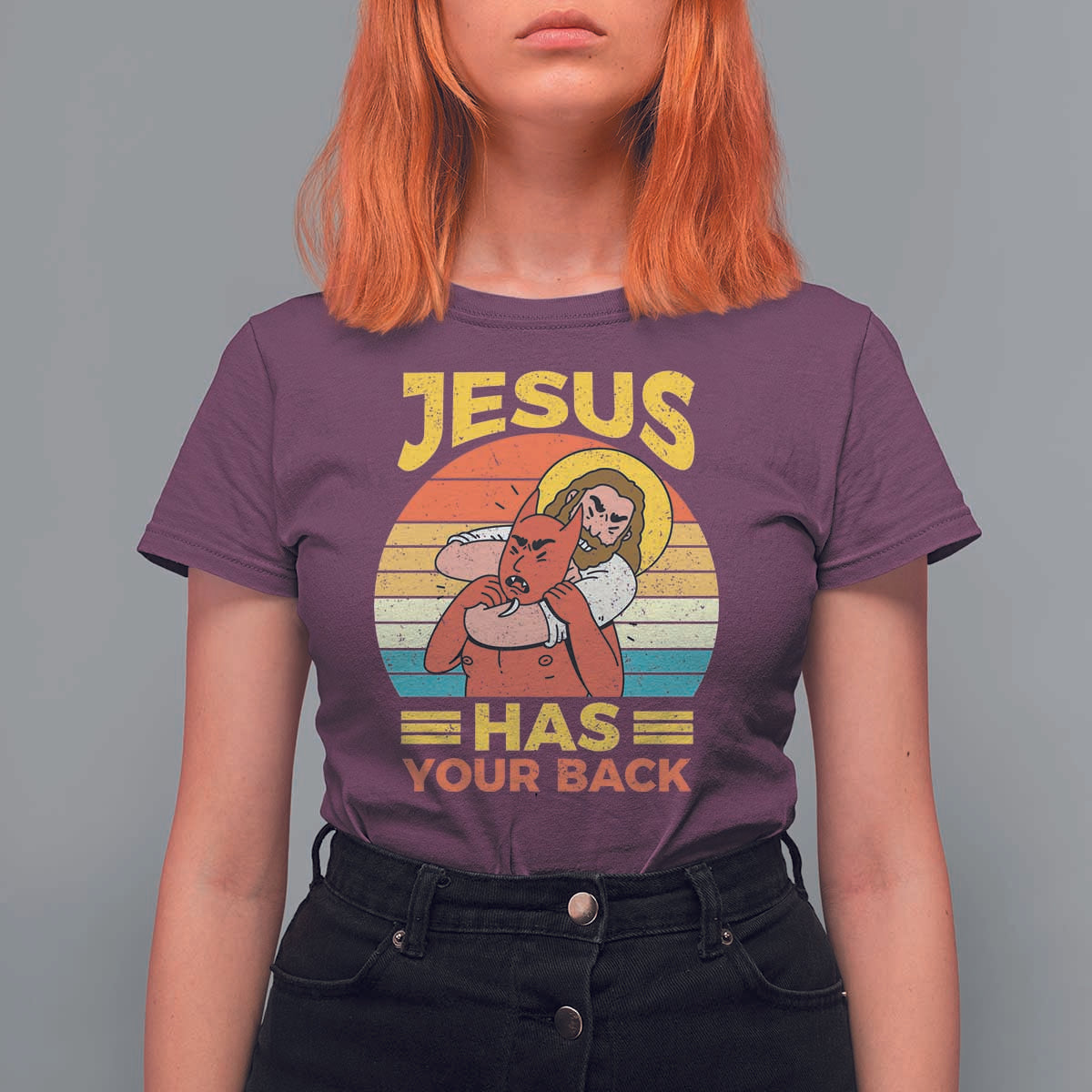 Funny Jesus Has Your Back T Shirt For Women Jiu Jitsu Retro Christian - Wonder Print Shop