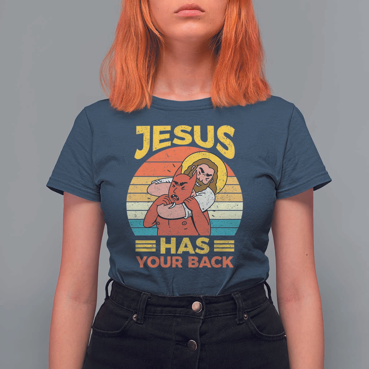 Funny Jesus Has Your Back T Shirt For Women Jiu Jitsu Retro Christian - Wonder Print Shop