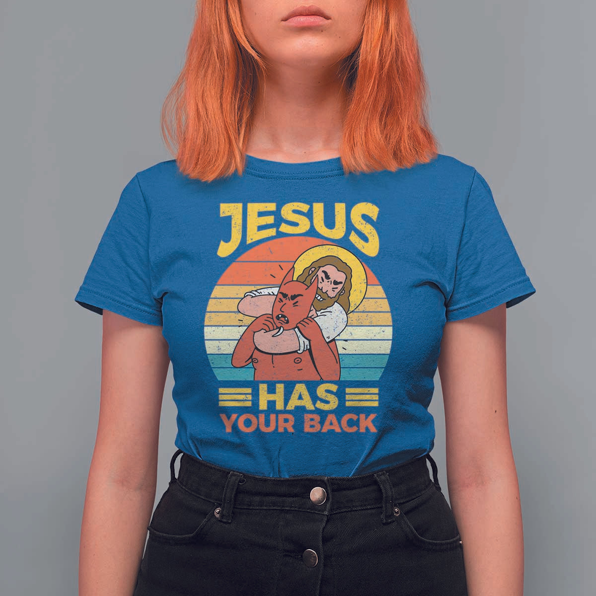 Funny Jesus Has Your Back T Shirt For Women Jiu Jitsu Retro Christian - Wonder Print Shop