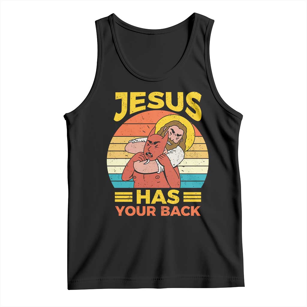 Funny Jesus Has Your Back Tank Top Jiu Jitsu Retro Christian - Wonder Print Shop