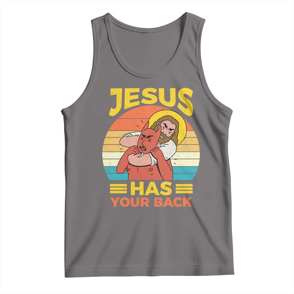 Funny Jesus Has Your Back Tank Top Jiu Jitsu Retro Christian - Wonder Print Shop