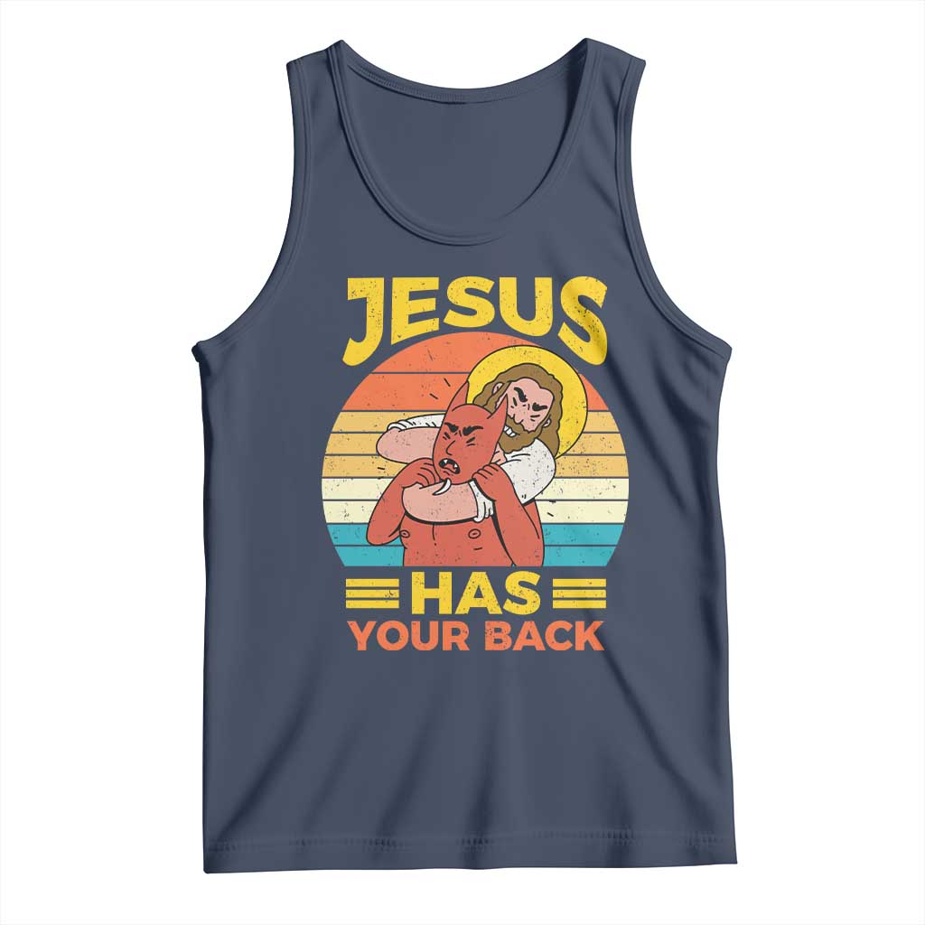 Funny Jesus Has Your Back Tank Top Jiu Jitsu Retro Christian - Wonder Print Shop