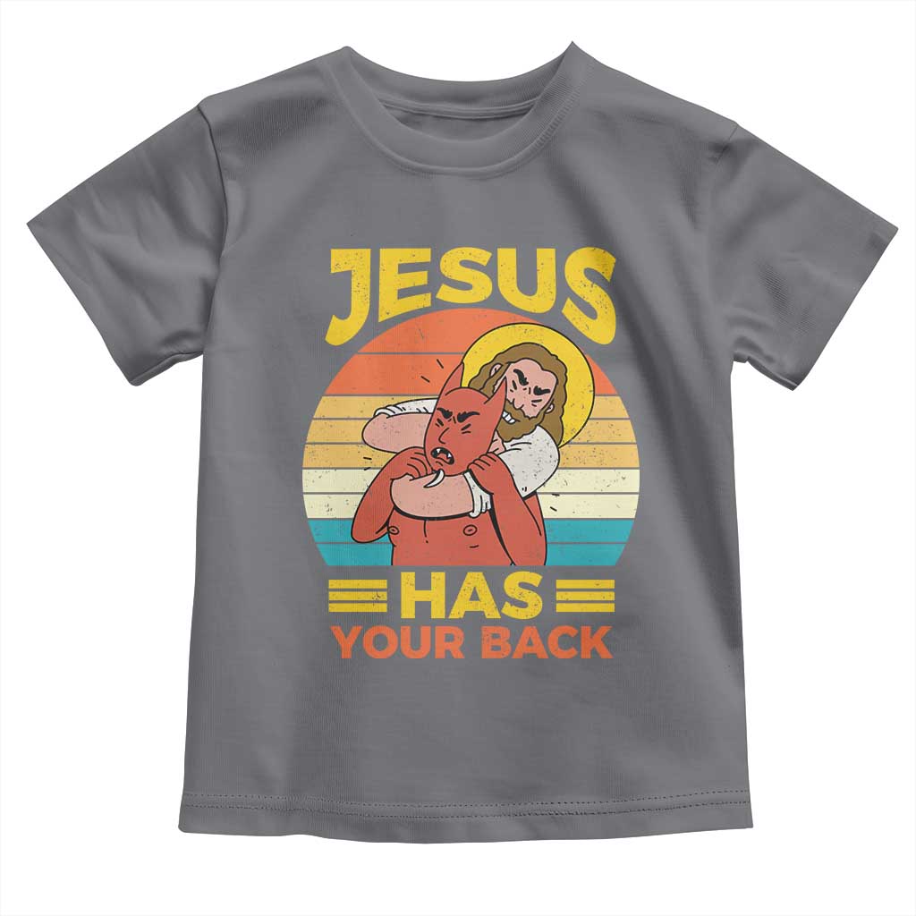 Funny Jesus Has Your Back Toddler T Shirt Jiu Jitsu Retro Christian - Wonder Print Shop