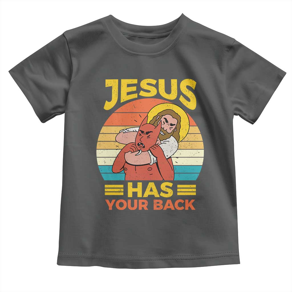 Funny Jesus Has Your Back Toddler T Shirt Jiu Jitsu Retro Christian - Wonder Print Shop