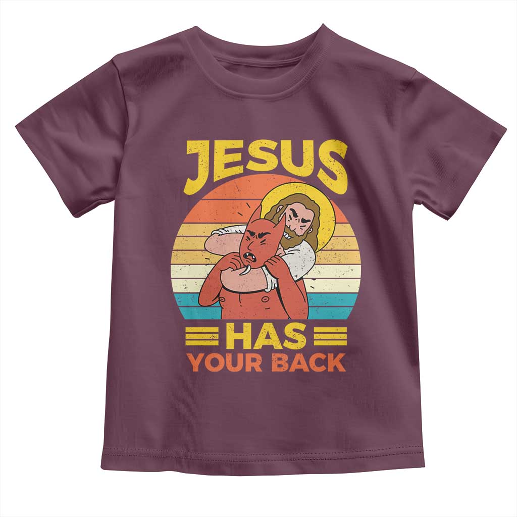 Funny Jesus Has Your Back Toddler T Shirt Jiu Jitsu Retro Christian - Wonder Print Shop