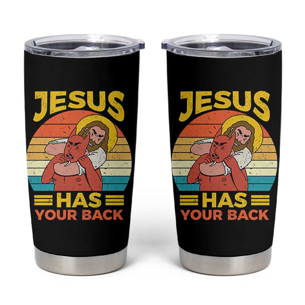 Funny Jesus Has Your Back Tumbler Cup Jiu Jitsu Retro Christian - Wonder Print Shop