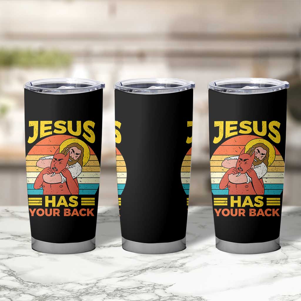 Funny Jesus Has Your Back Tumbler Cup Jiu Jitsu Retro Christian - Wonder Print Shop