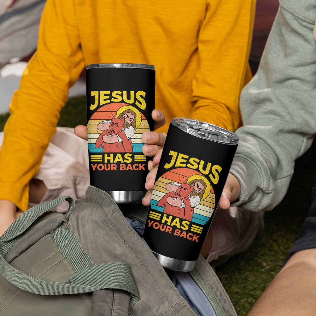 Funny Jesus Has Your Back Tumbler Cup Jiu Jitsu Retro Christian - Wonder Print Shop
