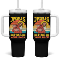 Funny Jesus Has Your Back Tumbler With Handle Jiu Jitsu Retro Christian - Wonder Print Shop